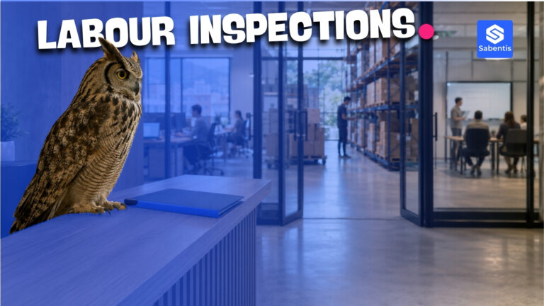 Owl perched at a company reception desk, symbol of unannounced Ministry of Labour inspections in Colombia