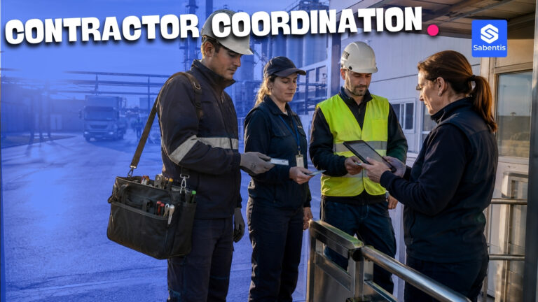 Workers from several companies coordinating on site, symbol of contractor coordination (CAE) in Spain