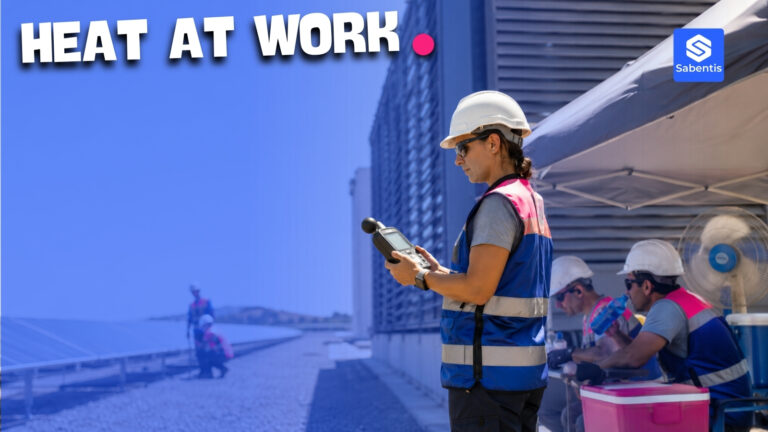 Workers resting in the shade with water on a site, preventive measures against heat at work