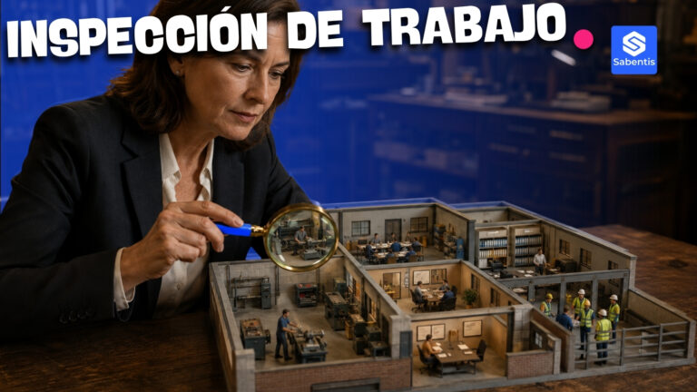 Inspectora examinando con lupa una maqueta de fábrica, símbolo de lo que revisa la Inspección de Trabajo en PRL
