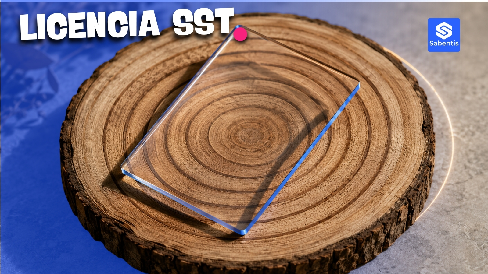 Credencial de cristal sobre un tronco de diez anillos, símbolo de la licencia en seguridad y salud en el trabajo