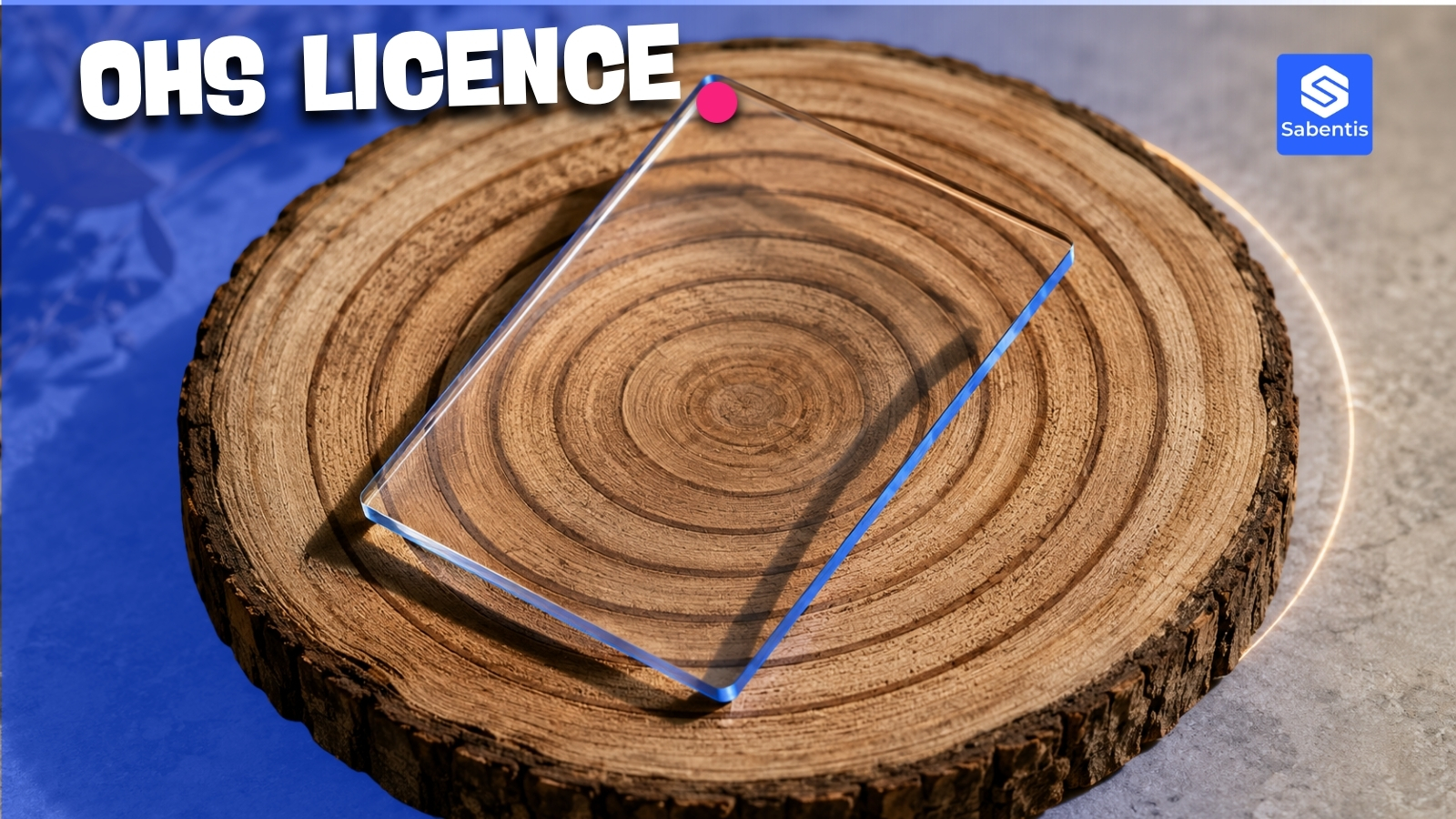 Glass credential on a log with ten growth rings, symbol of the occupational health and safety licence