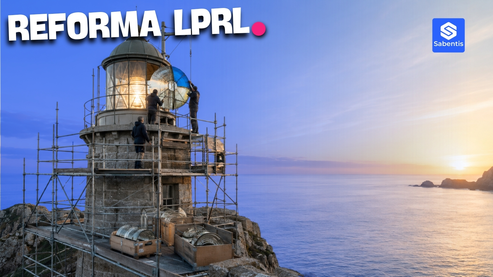Faro en obras con una nueva lente, metáfora del anteproyecto de reforma de la Ley de Prevención de Riesgos Laborales
